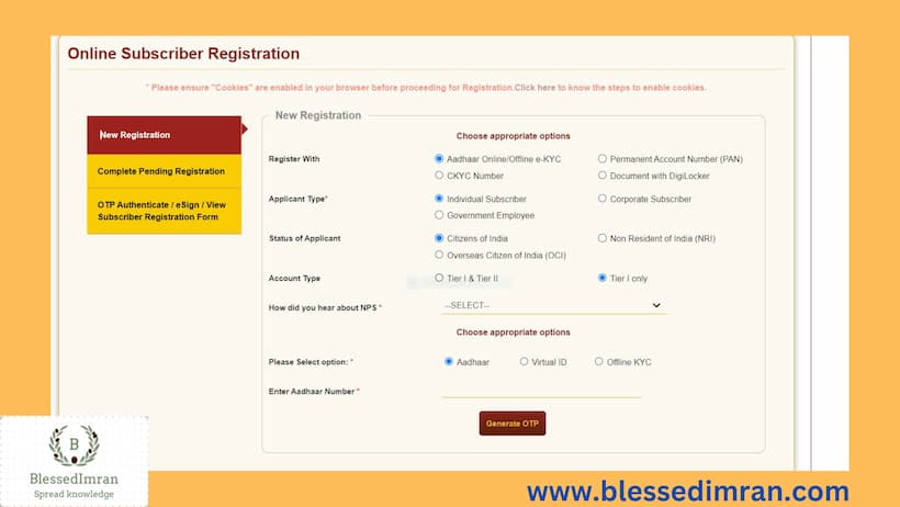 National Pension Scheme registration page