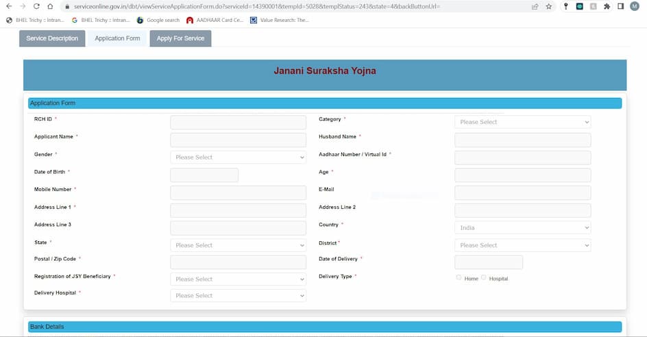 Registration for Janani Suraksha Yojna